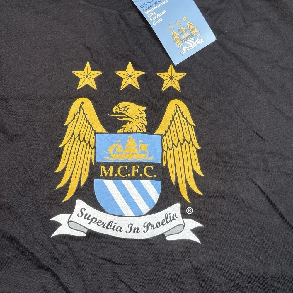 Manchester City Old Logo Front Graphic Black T Shirt Youth Size XL New